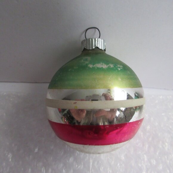 Shiny Brite Striped Glass Christmas Ornaments Set of 8 Pink Gold 1.75" - 2" Vtg - Picture 4 of 16
